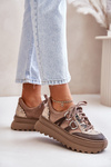 Sneakersy Damskie Skóra Naturalna Platforma Ciemnobeżowe Maciejka 06562-10