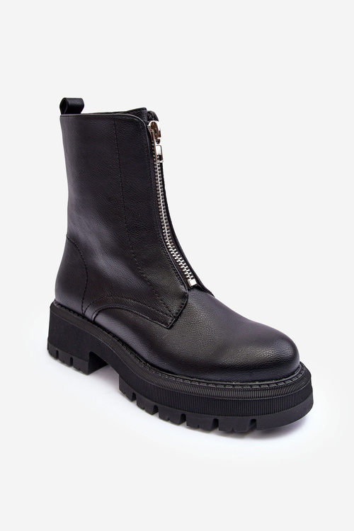 Leather Boots With Flat Heel And Zip Black Vimal