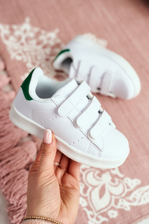 Kids' Velcro Sports Shoes White and Green Fifi