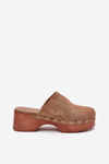 Women Slippers With Studs Eco Suede Camel Ellason