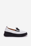 Ladies Leather Moccasins On Platform And Wedge White Vinceza 79522