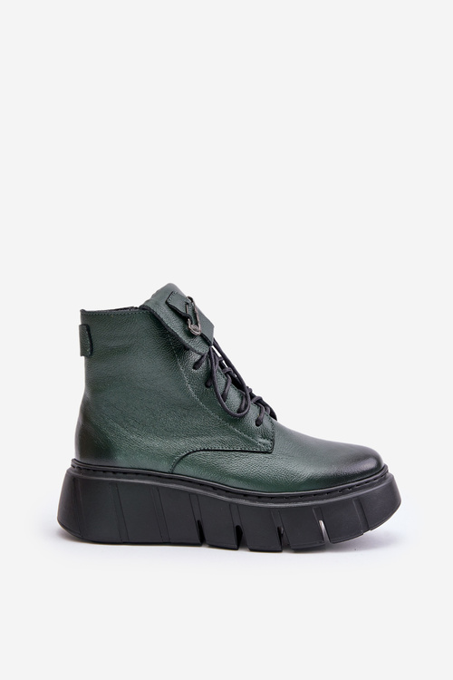Zazoo 60511 Leather Women's Boots On Platform Insulated Dark Green
