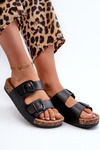 Women's Cork Platform Sandals With Buckles Black Gold Wedge