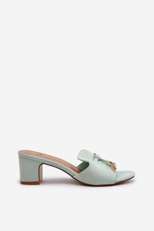 Klapki Damskie Na Obcasie Eko Zamszu Miętowe Jemenna