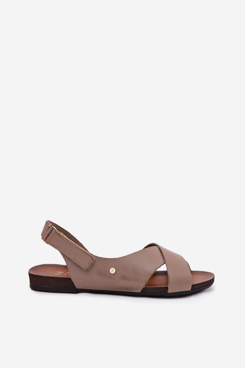 Leather Velcro Sandals Dark Beige Zazoo 40141