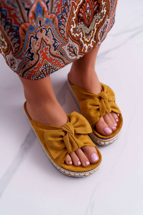 Women's Flip Flops With Cocards Thick Soles Yellow Milady