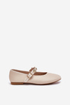 Women's Ballet Flats With Strap And Golden Studs Beige Firicene