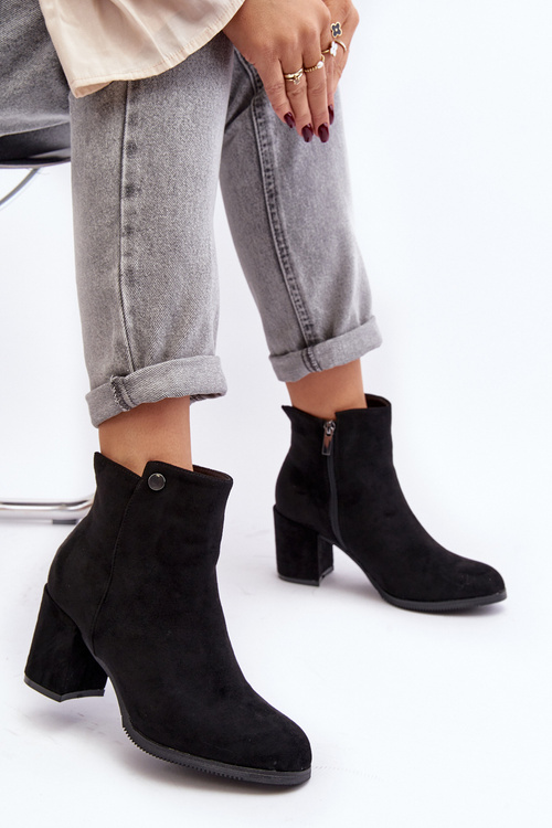 Black Suede Women's Ankle Boots with Block Heel Selela