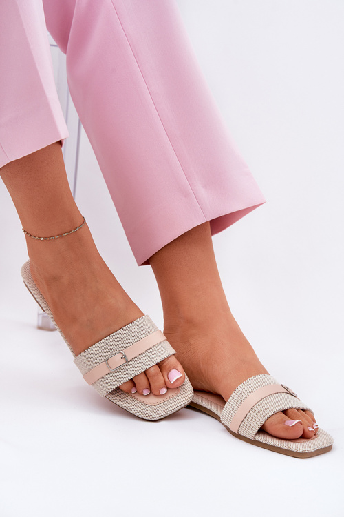Flat Women's Slippers With Strap And Buckle Beige Zilina