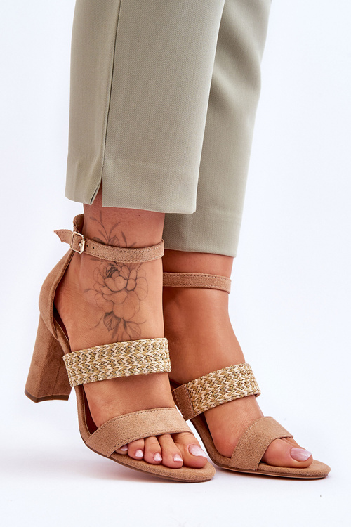 Suede Sandal With Braided Heel Strap Camel Roselia
