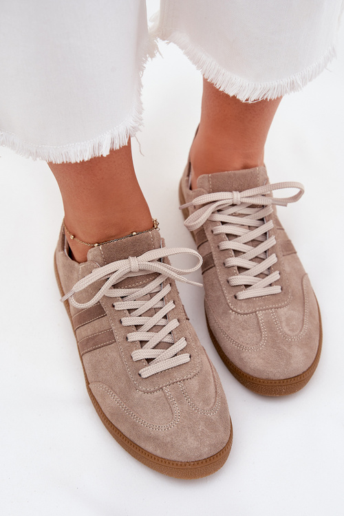 Suede Low Sneakers Women Dark Beige Zazoo N1068