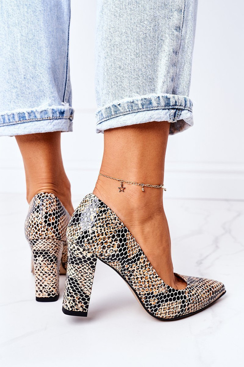 Leather Pumps With Animal Pattern Lewski Shoes 2453 Black-Beige