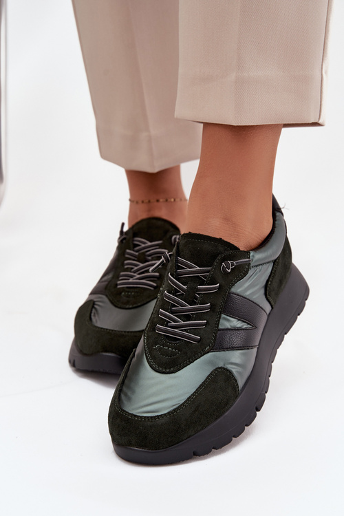 Damskie Sneakersy Na Platformie Ciemnozielone Vinceza 58561