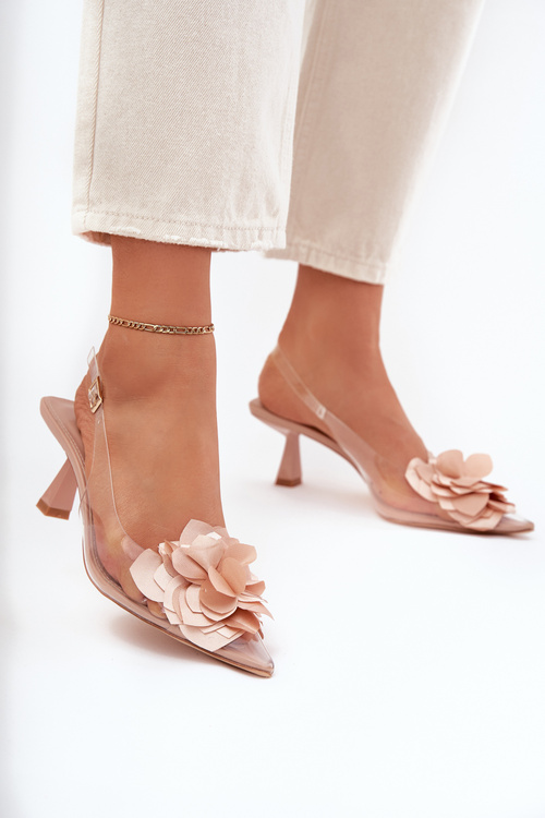 Transparent High Heels With Decorative Flower Nude Risalie
