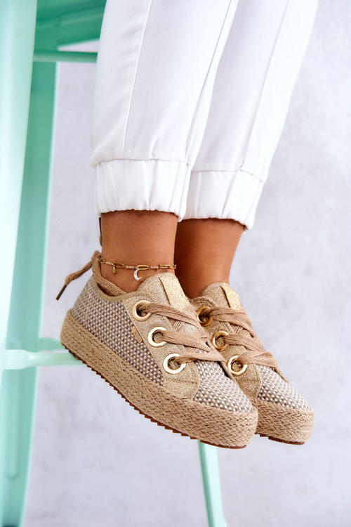 Women's Braided Sneakers Big Star JJ274392 Beige and Gold