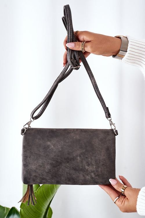 Clutch Bag With Detachable Strap And Fringes Grey