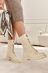 Women's Boots With A Sock On A Flat Heel Beige Liam