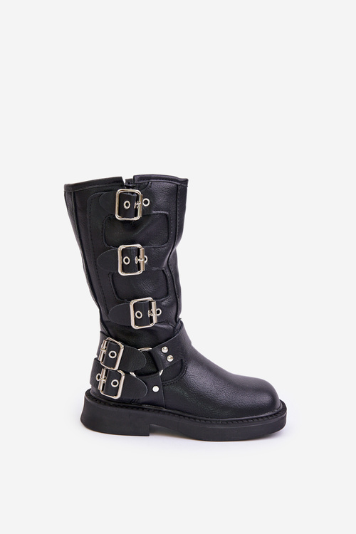Boots Ankle Boots Girls With Buckles Eco Leather Black Rinetha