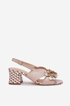Leather Women's Heeled Sandals With Flowers Beige Laura Messi 2950