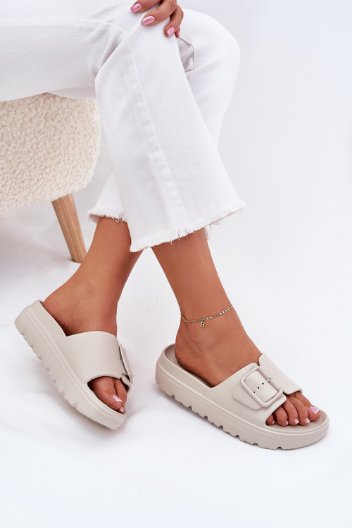 Damskie Klapki Piankowe Platforma Klamra Beżowe Viasara