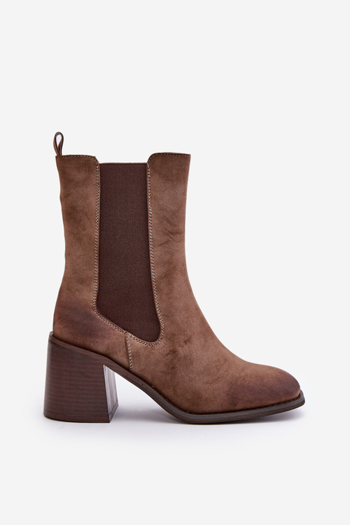 Women's Ankle Boots On Block Heel Made Of Eco Suede Brown Naorita