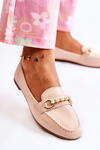 Women's Leather Loafers With Decorative Pearls Beige Sergia