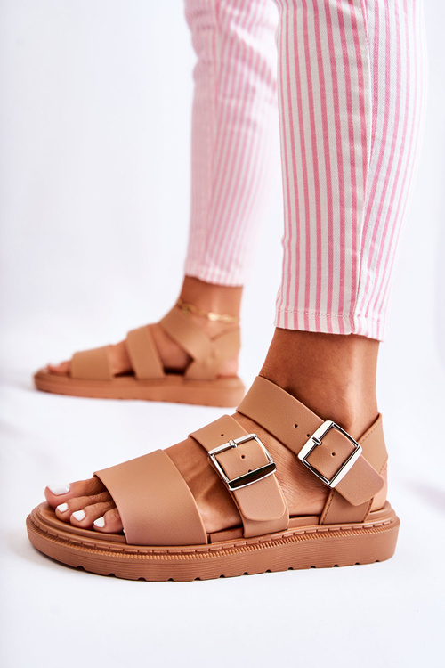 Sandały Na Sprzączkę Płaskie Camel Reese