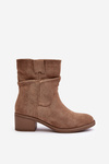 Warm Women's Boots With Gathered Shaft On Low Heel Beige Zinanya