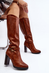 Women's Knee-High Boots with Heel and Decorative Detail Camel Rahallis