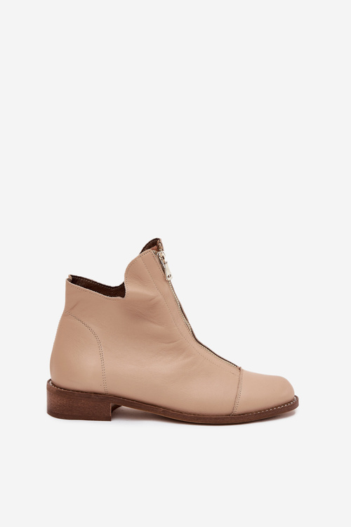 Leather Ankle Boots With Zipper Beige Zazoo 2785/079