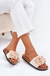 Women's Cork Sole Slippers With Decorative Flowers Beige Seleneza
