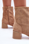 Suede Mesh Boots On Heel Dark Beige Pearls