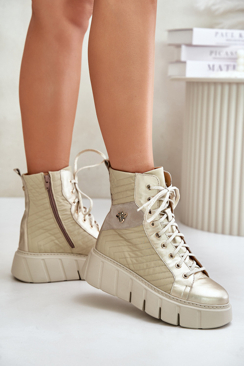 Leather Platform Ankle Boots Maciejka 06751-25 Gold