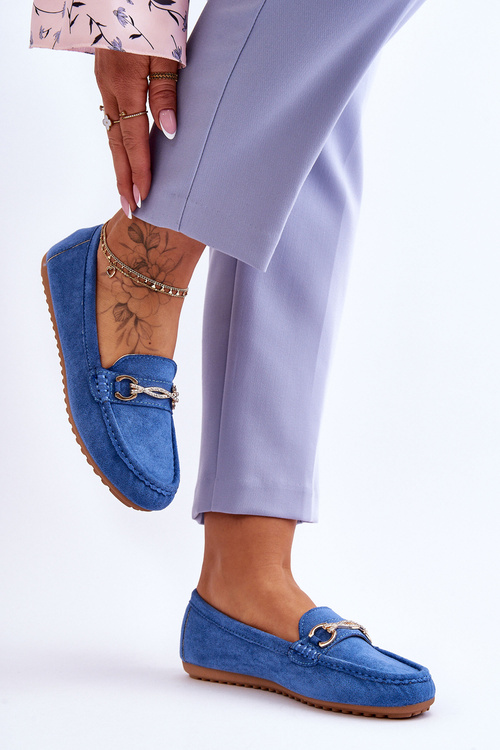 Mokasyny Klasyczne Zamsz Ozdoba Niebieskie Amera