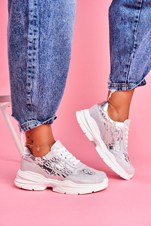 Sporty Women's Leather Shoes Silver Sneakers Palm Bay