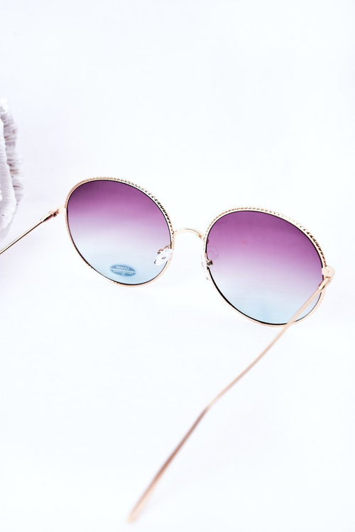 Gold Round Sunglasses With Pink-Blue Ombre Lenses