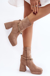 Women's Ankle Boots with Chunky Heel and Chain Beige Tiselo