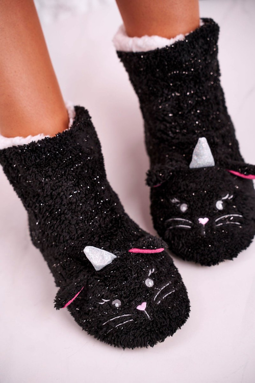 Women's Insulated Home Slippers Black Nyan Cat