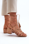 Lace-up sandals with low heels embellished with studs Camel Chrisele