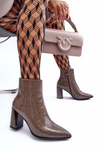 Leather Lacquered Boots on Heel SBarski MR870-58 Dark Beige