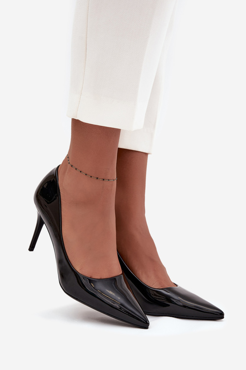 Damskie Szpilki Eko Skórzane Lakierowane Szpiczaste Noski Czarne Jadira