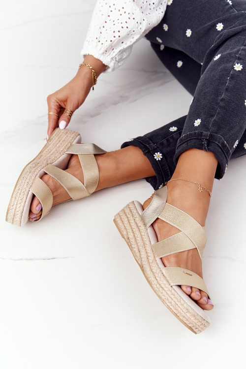 Wedge Sandals With Drawstring Big Star HH274414 Golden