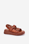 Womens platform and wedge sandals with buckles Camel Genorre