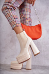 Women's Leather Boots On A Massive Heel Beige Jones