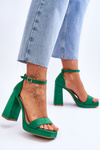 Fashionable Suede Square Heel Sandals Green Merila