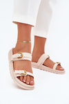 Women's sandals with straps and gold buckles light beige Selana