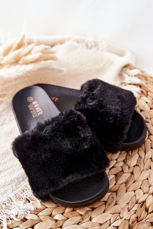 Rubber Moulded Slippers With Eco Fur Black Emmie