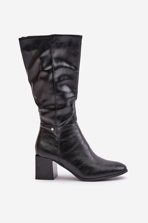 Insulated heeled boots eco leather mid-calf black Ellithira