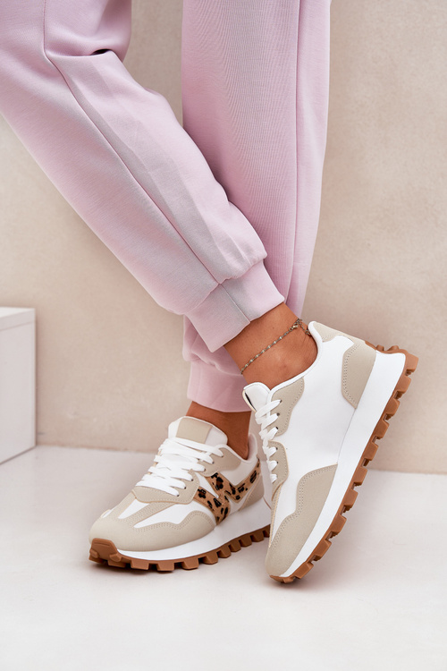 Damskie Buty Sportowe Sneakersy Panterka Beżowe Kalelia