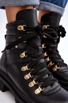 Women's Leather Lace-Up Hiking Boots Zazoo K01 Black
